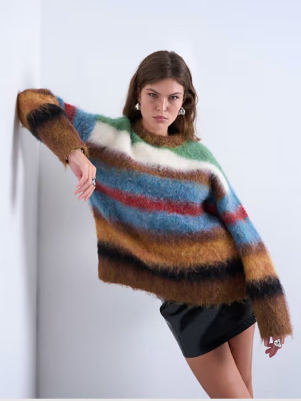Topshop knit fluffy striped sweater in multi Small